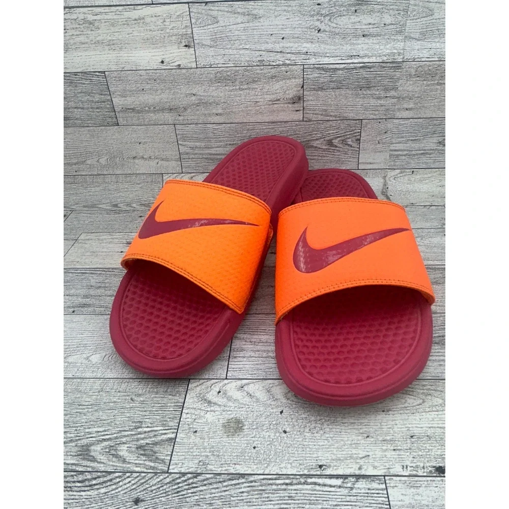 Nike Benassi JDI Women Orange Magenta Slides Sandals‎ 312432-866 Size 9